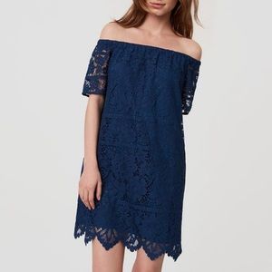Off the Shoulder Blue Lace LOFT Dress